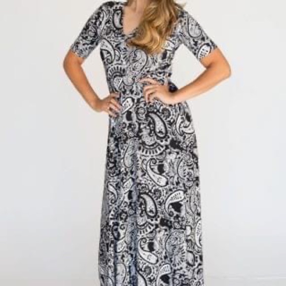 WOMENS MAXI DRESS BLACK WHITE PAISLEY AGNES & DORA AUSTEN WINDING ROAD XS - Picture 2 of 7